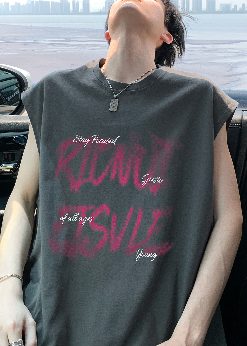 New Cotton Shirt Dark Men Summer Cozy T Gray Print