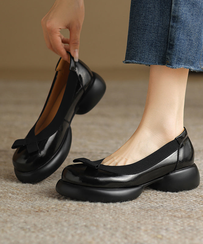 New Dark Grey Women Splicing Bow Platform Loafers For WT035