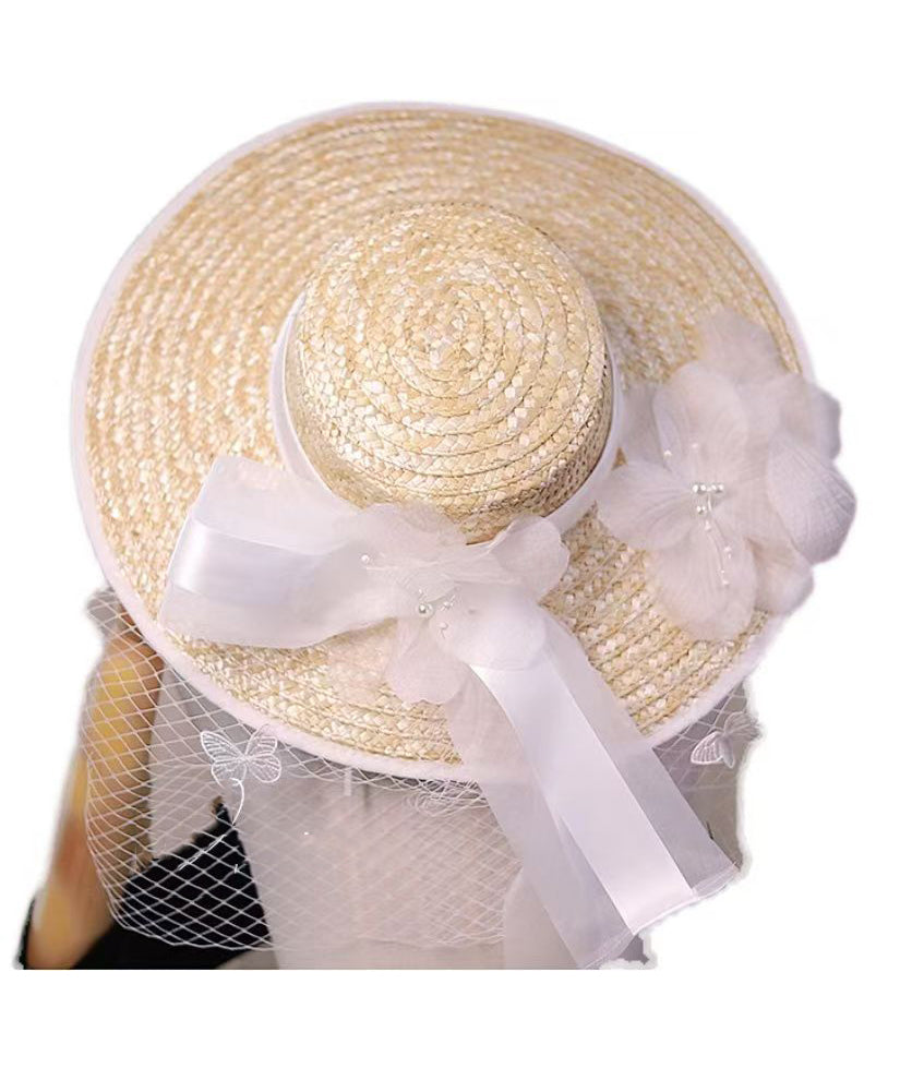 Style French Countryside Hat New Lace Straw Flower