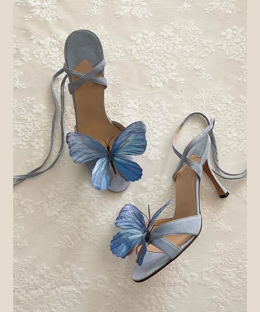 Butterfly Sandals New Lace Flower Green Stiletto Up