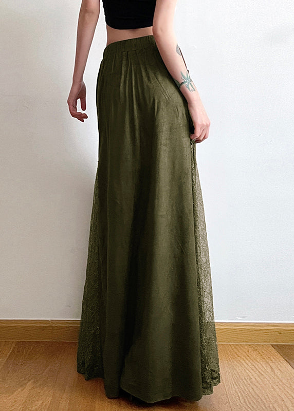 Neue grüne elastische Taille Spitze Patchwork Maxi Röcke Sommer PP006