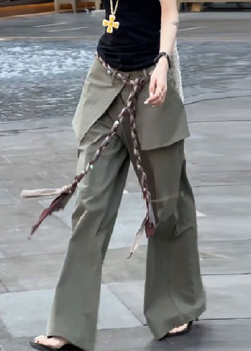 Waist Cotton False Pieces New Fall Two High Green Pants