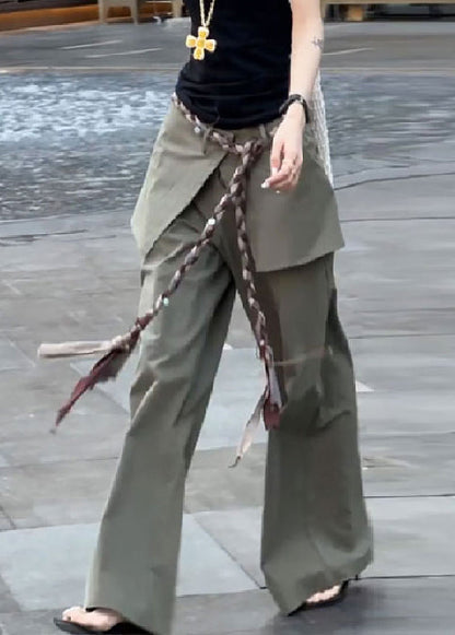 Waist Cotton False Pieces New Fall Two High Green Pants