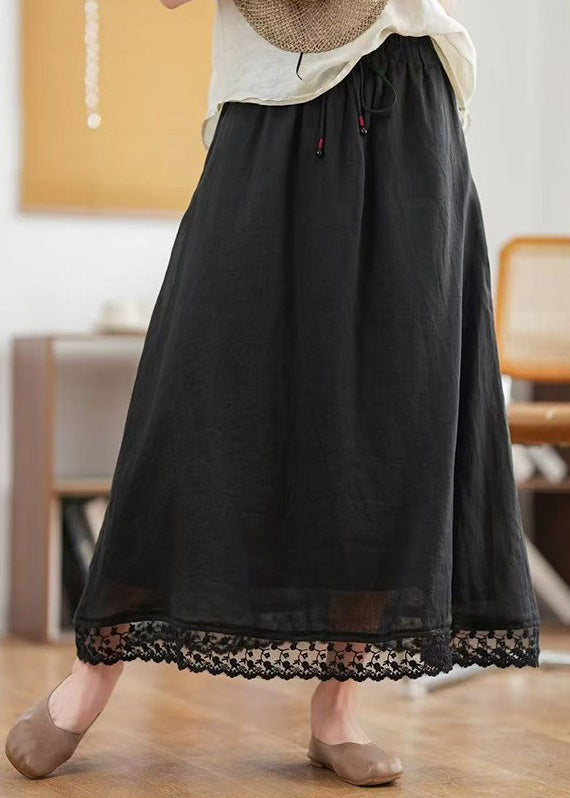 Green New Hollow Out Summer Elastic Waist Skirts Linen