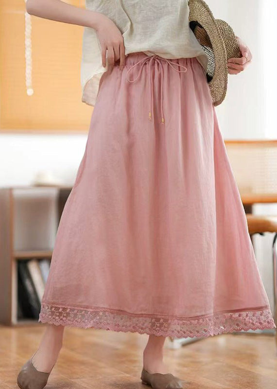 Green New Hollow Out Summer Elastic Waist Skirts Linen