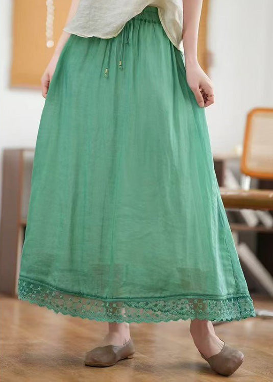 Green New Hollow Out Summer Elastic Waist Skirts Linen