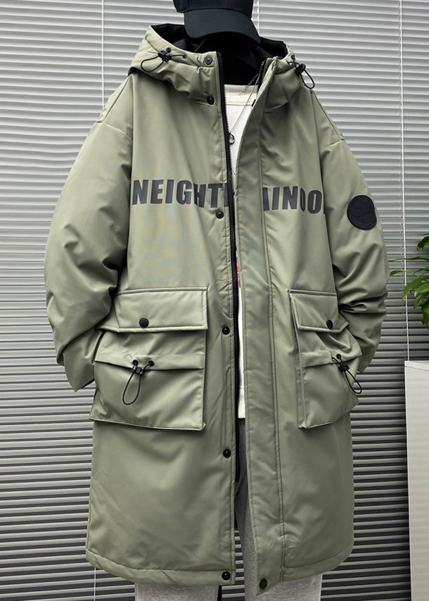 New Green Hooded Letter Pockets Duck Down Men Down Coat Winter RM019