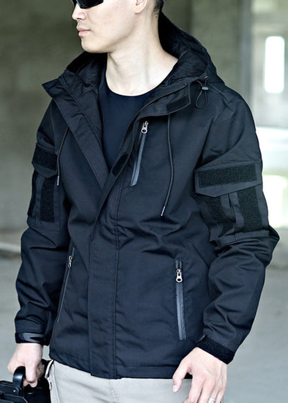 Cotton Spring Hooded Drawstring New Men Zippered Green Coat