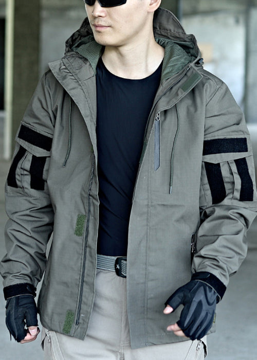 Cotton Spring Hooded Drawstring New Men Zippered Green Coat