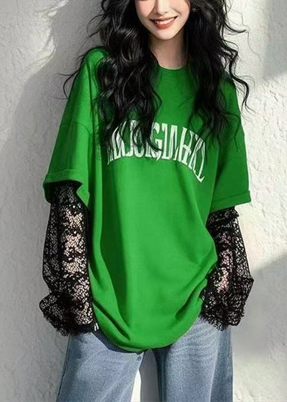 Letter Fall Lace Two New False T Green Patchwork Pieces Shirts