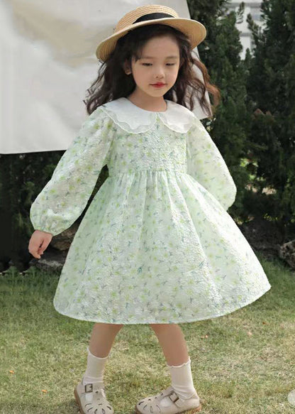 New Green Plaid Patchwork Cotton Girls Dresses Fall XZ010