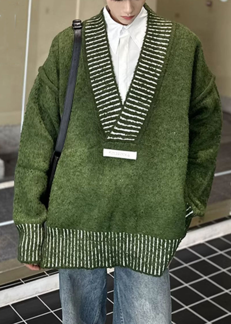 New Green V Neck Cozy Knit Men Sweaters Fall QH022