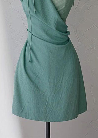 High Strap Green Spaghetti Dress New Neck V Cotton Waist