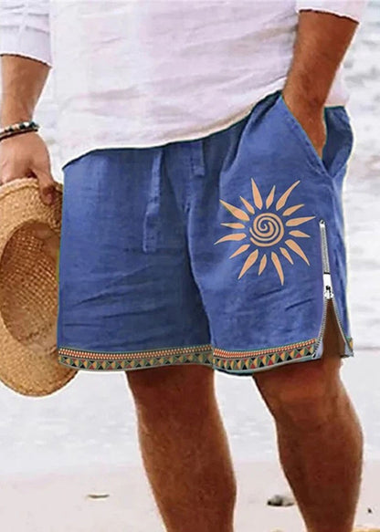 Cotton Zip Men Up New Summer Shorts Waist Print Green Elastic