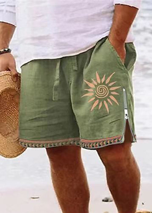Cotton Zip Men Up New Summer Shorts Waist Print Green Elastic