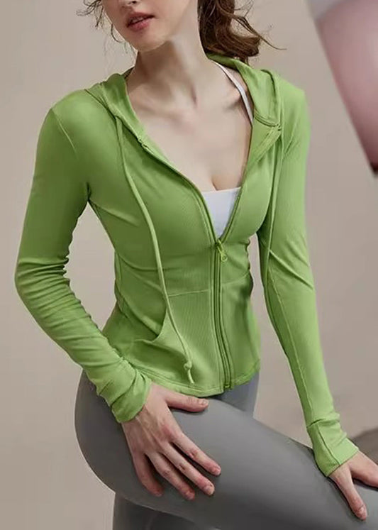 Coats Lack Hooded Green New Zippered Tie Yoga