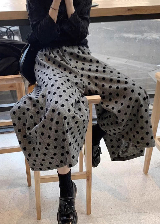 Dot Waist Summer Cotton Grey New Leg Pants Elastic Wide