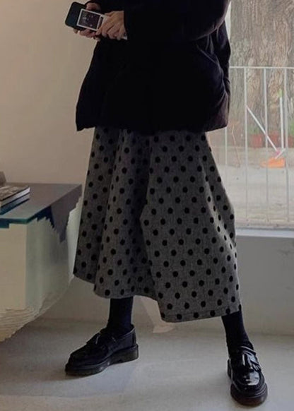 Dot Waist Summer Cotton Grey New Leg Pants Elastic Wide