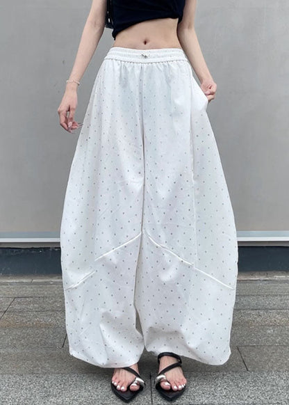 Pockets Waist Elastic Fall Cotton Grey Dot Leg New Pants Wide