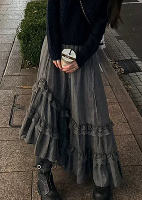 Waist Grey Lace New Skirts High Spring Cotton