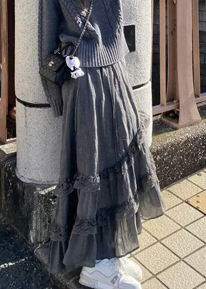 Waist Grey Lace New Skirts High Spring Cotton