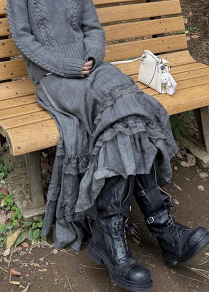 Waist Grey Lace New Skirts High Spring Cotton