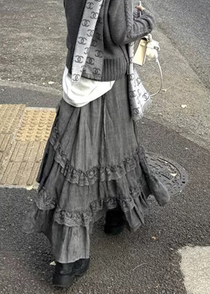 Waist Grey Lace New Skirts High Spring Cotton