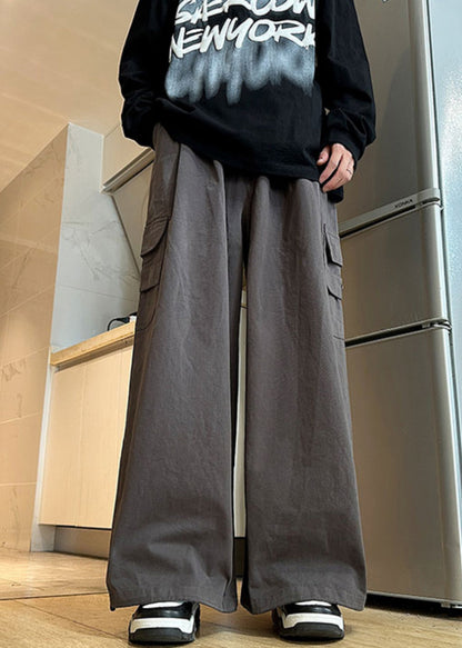 New Summer Mens Cotton Pockets Waist Elastic Pants Grey