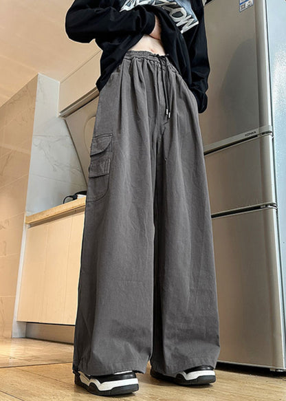 New Summer Mens Cotton Pockets Waist Elastic Pants Grey