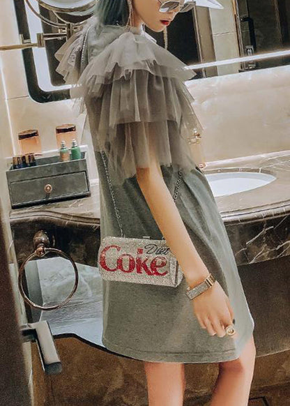 Cotton New Dress Tulle Grey Shirts Patchwork Print T Summer