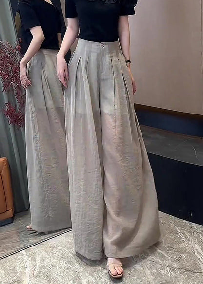 Khaki Linen High Pants Wide Waist Button Leg New Fall