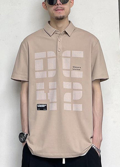 Print Cotton Shirts Summer Khaki Button New Polo Men