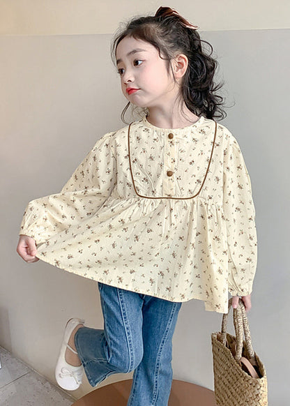 Chemise à manches longues en coton imprimé à col rond pour fille, nouvelle collection kaki YU1044