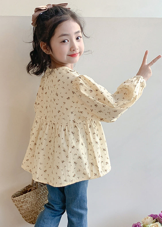 Chemise à manches longues en coton imprimé à col rond pour fille, nouvelle collection kaki YU1044