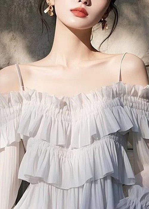 Light Chiffon Butterfly New Sleeve Blouses Grey Solid Ruffled