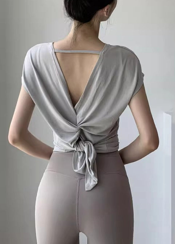 Yoga Wrinkled Hollow New Light Out Tops Summer Grey