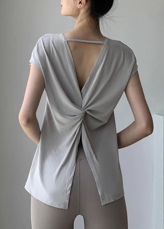Yoga Wrinkled Hollow New Light Out Tops Summer Grey