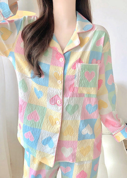 Set Plaid Pockets Fall Cotton Heart New Two Loving Pajamas Piece