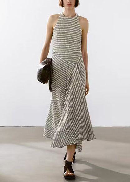 Design Neck Striped Cotton Long New Sleeveless O Dresses Original