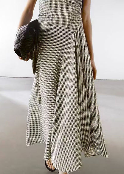 Design Neck Striped Cotton Long New Sleeveless O Dresses Original