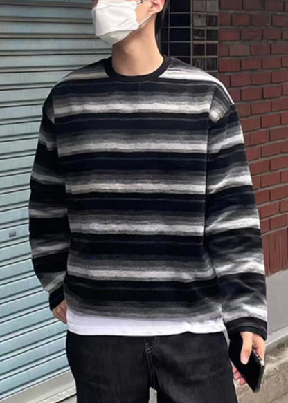 Striped New Shirts T Cotton Spring Men O-Neck Orange