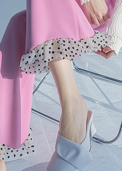 Flare Spring Dot Patchwork Bottoms Pink Waist High New