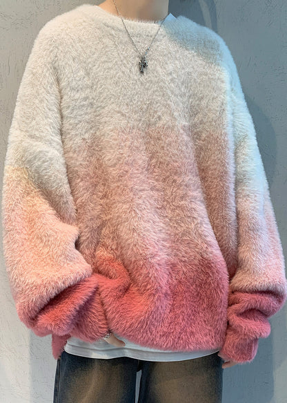 Neue rosa Farbverlauf dicken Nerz Haar gestrickte Herren Pullover Fal QH040