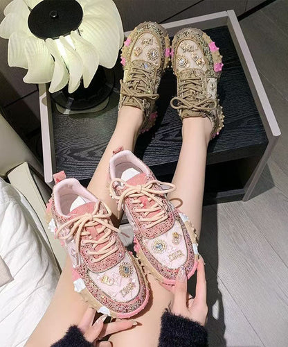 Zircon Pink Lace New Mesh Up Breathable Shoes Sports
