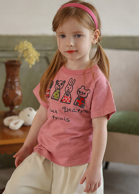 Neues rosa O-Ausschnitt Kinder T-Shirt Kurzarm YU1077