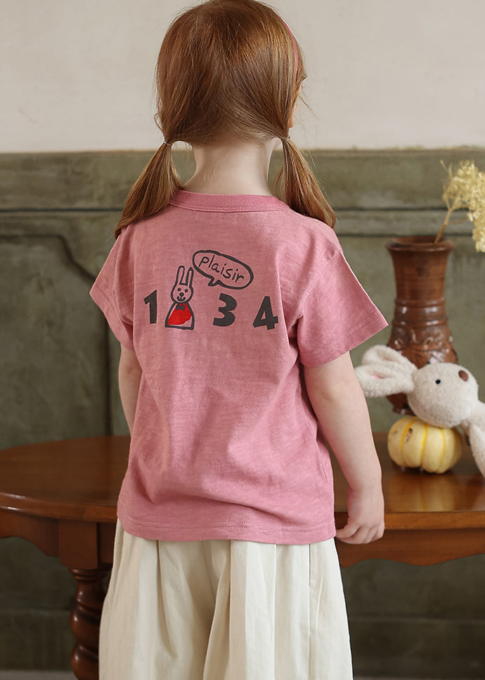 Neues rosa O-Ausschnitt Kinder T-Shirt Kurzarm YU1077