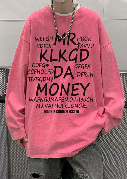 Pink Letter Shirts Spring Neck Men New O T Cotton