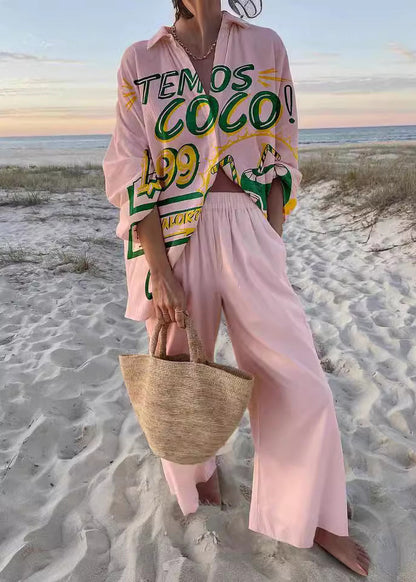 Spring Cotton Collar Set New Two Pink Peter Pieces Print Pan