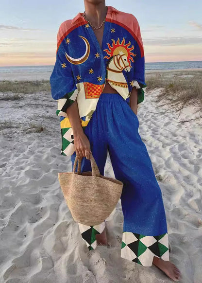 Spring Cotton Collar Set New Two Pink Peter Pieces Print Pan