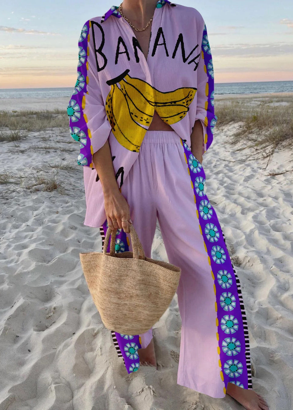 Spring Cotton Collar Set New Two Pink Peter Pieces Print Pan